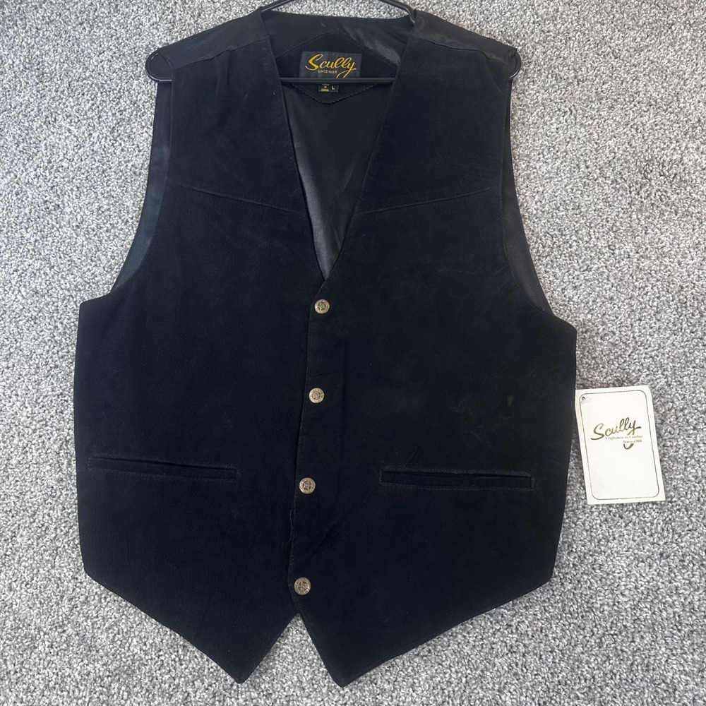 Scully Leather Vest Mens Large Satin Back Black Western Snaps NEW